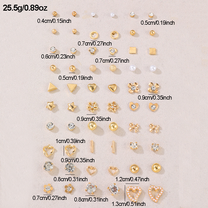 30pcs Flower Heart Rhinestone Stud Earrings Set